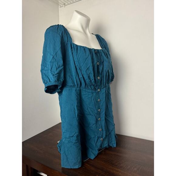 Torrid Babydoll Blouse with Puff Sleeves, Button Front, Tie Closure Back, 1X NWT - Picture 7 of 11